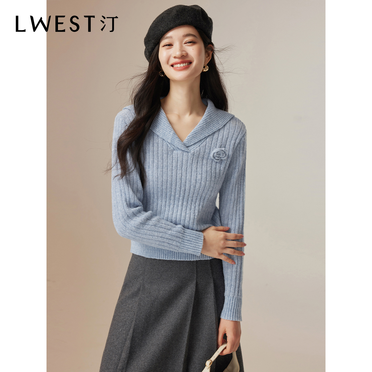 【葛深深专属】朗文斯汀减龄玫瑰绣花海军领针织衫DTYZ4509C07456