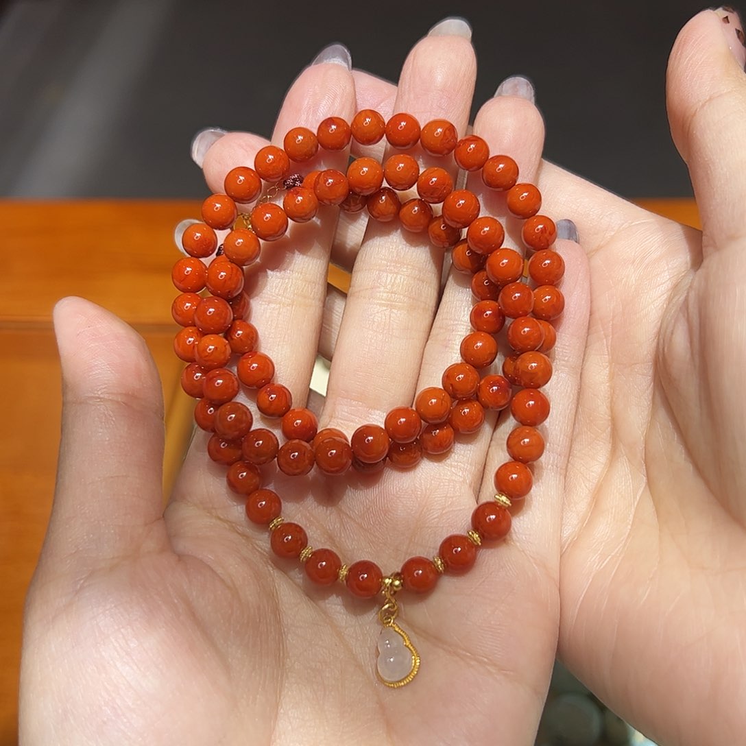 南红玛瑙颈饰18K金镶嵌双***妈