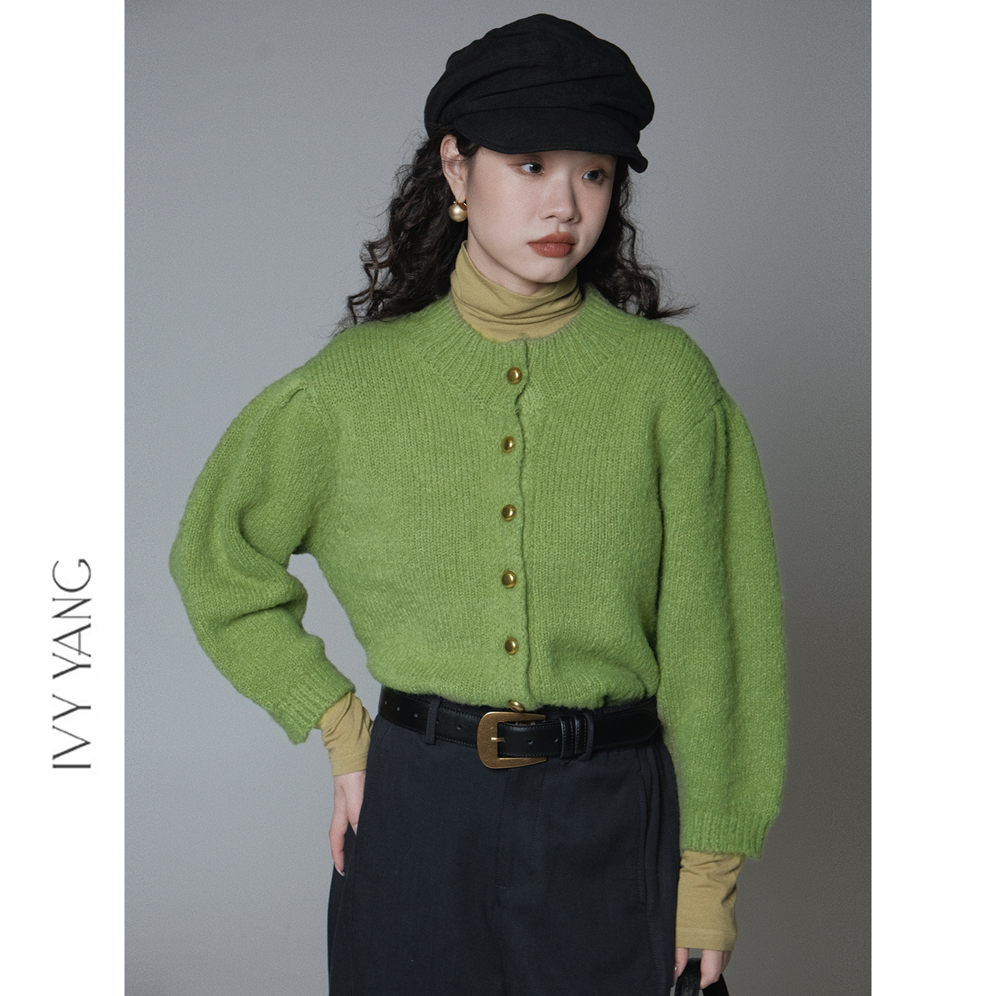 IVY YANG软糯金扣慵懒风针织毛衣开衫