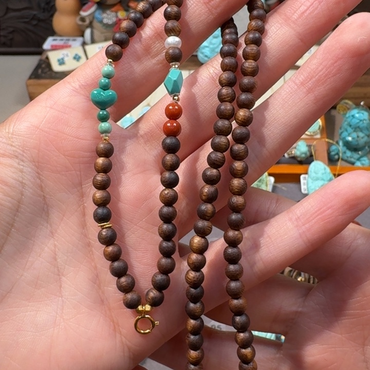 绿松石18K金镶嵌毛衣链百搭款