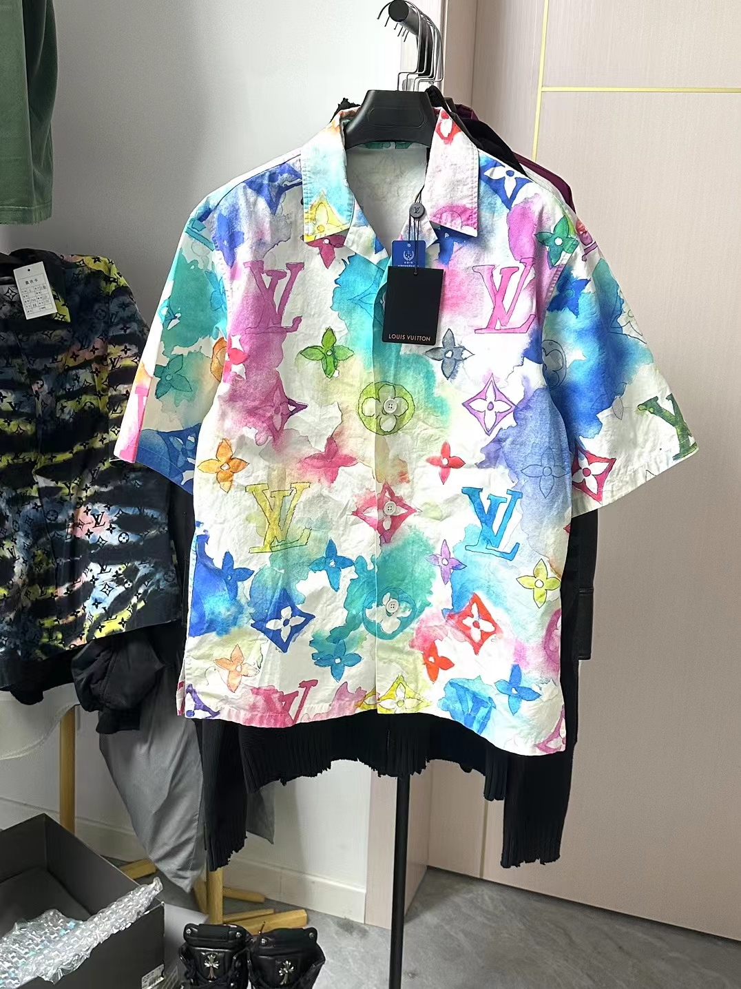 全新未使用 LouisVuitton/路易威登 XS码 LV 水墨老花短袖衬衫