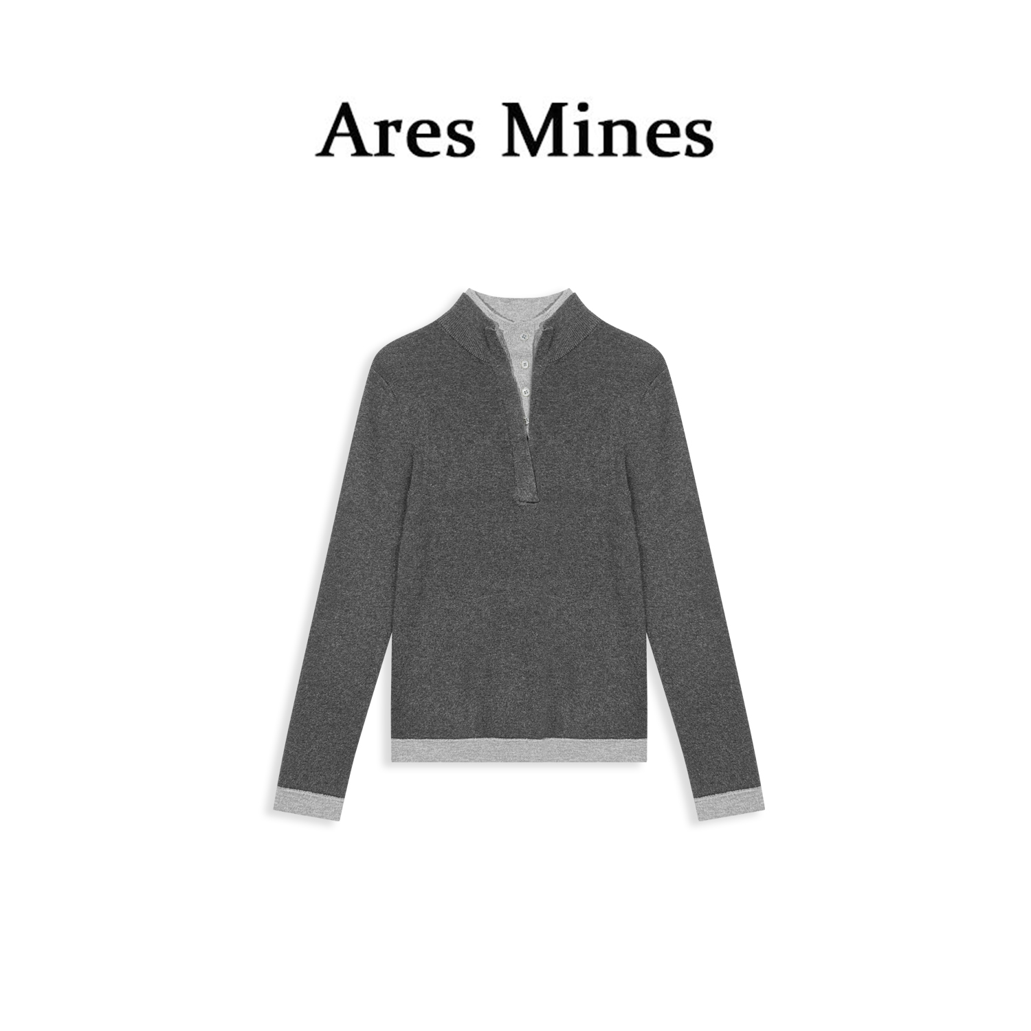 【盛朗熙Ares Mines】闲暇时光 假两件拼色亨利领针织打底毛衣女