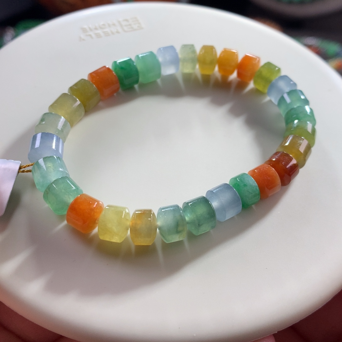 翡翠未镶嵌手链宠粉大漏*冰底彩虹糖果缤纷卡7.20～7.70+