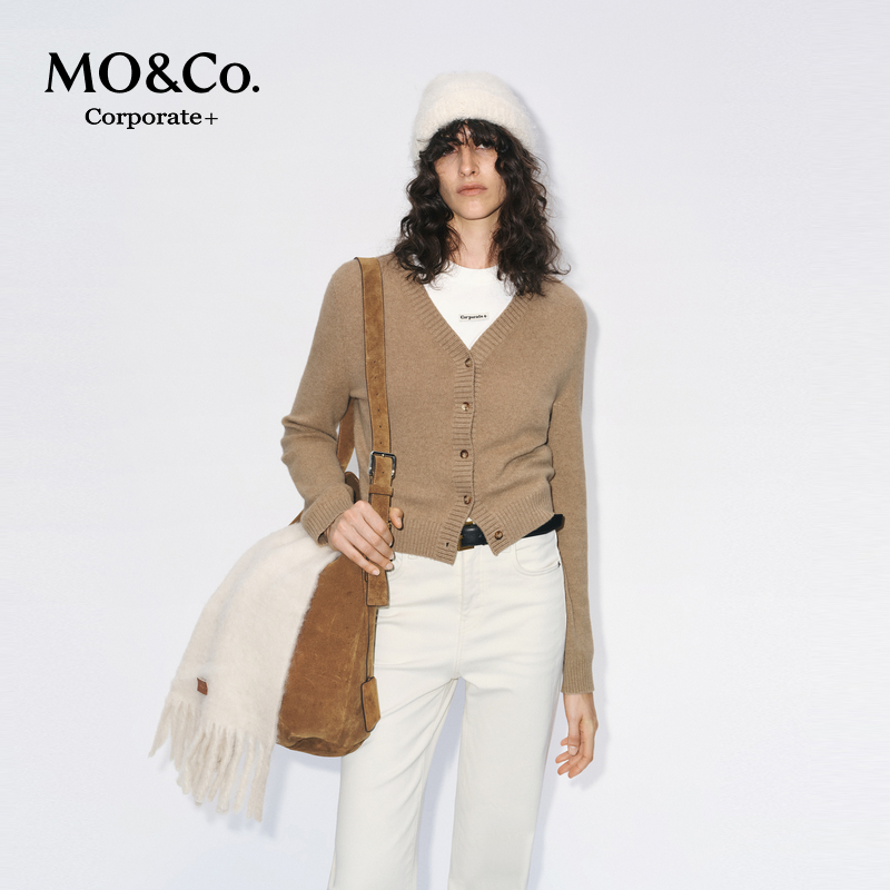 【C+系列】MOCO针织衫开衫2025冬新品绵羊毛牦牛绒V领MBE4CAR026