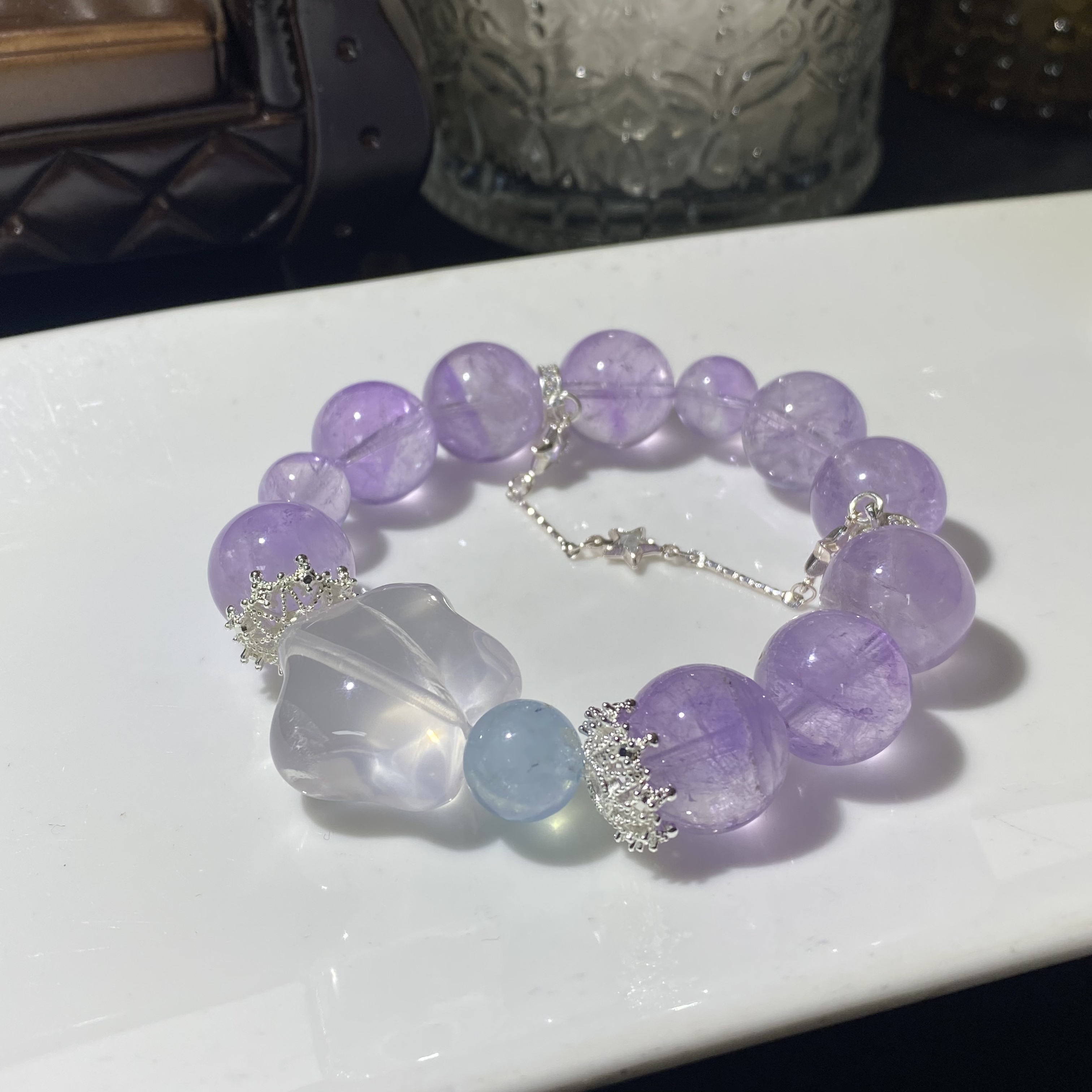 天然大颗粒紫水晶手链薰衣草紫水晶设计款-多样性发其一15mmA112
