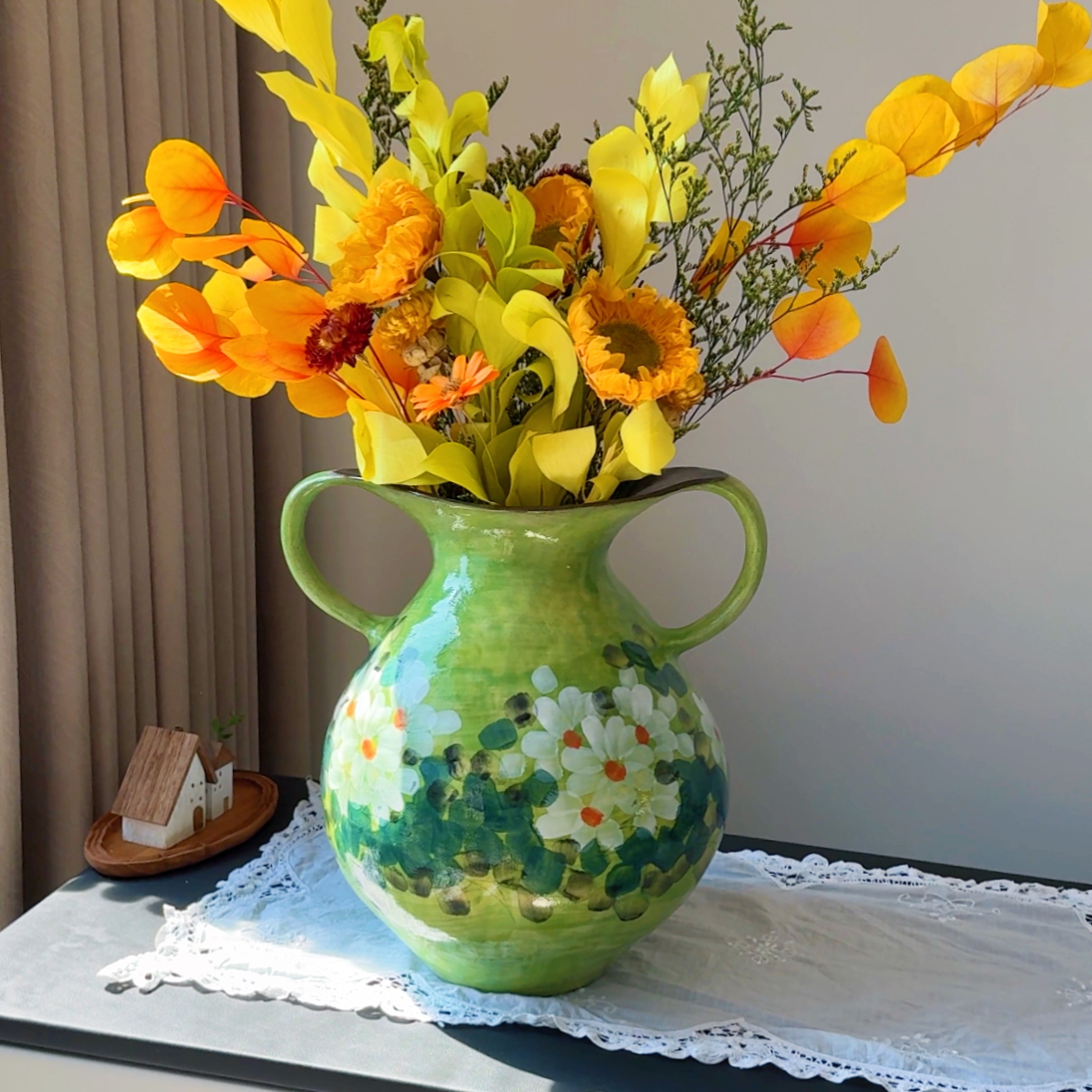 淳也-莫奈花园双耳大号陶瓷花瓶 H0810-45(高30 口10）