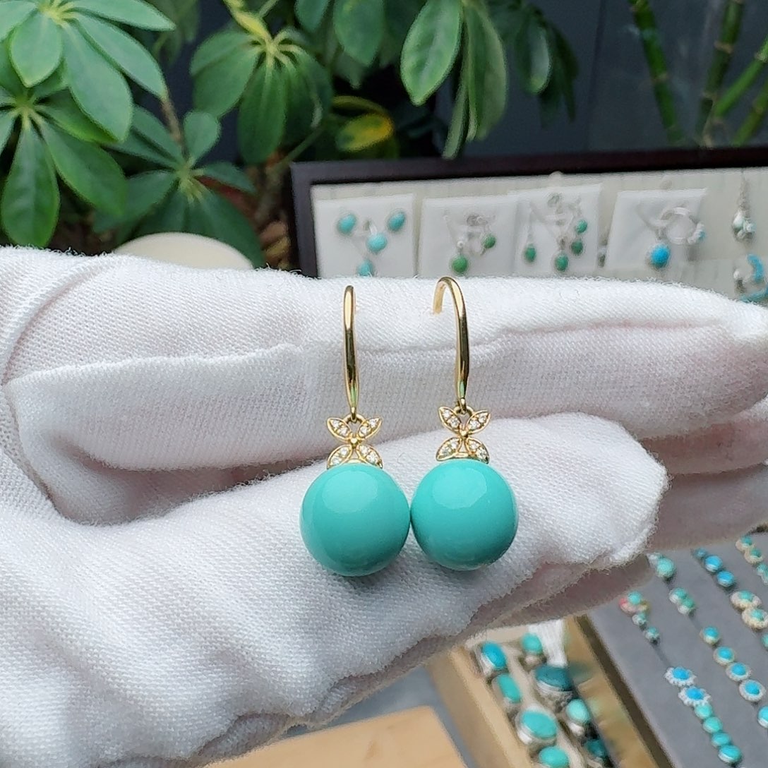 绿松石18K金镶嵌耳饰耳环