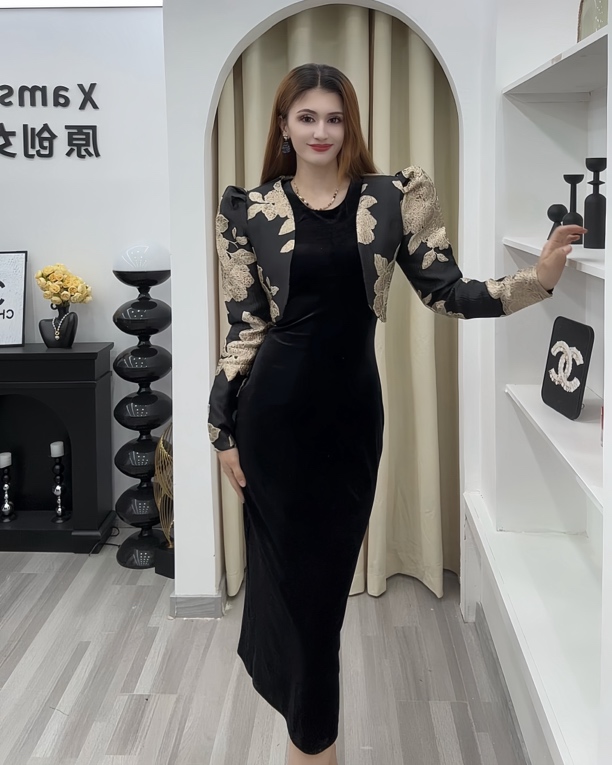 黑色丝绒无袖裙➕小外搭两件套