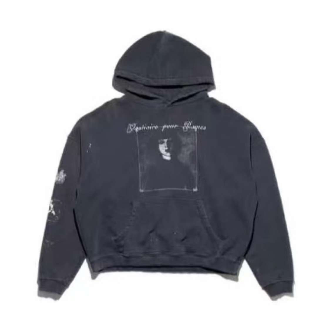 【3634】ERD忧郁的富二代人像印花洗水做旧帽衫卫衣