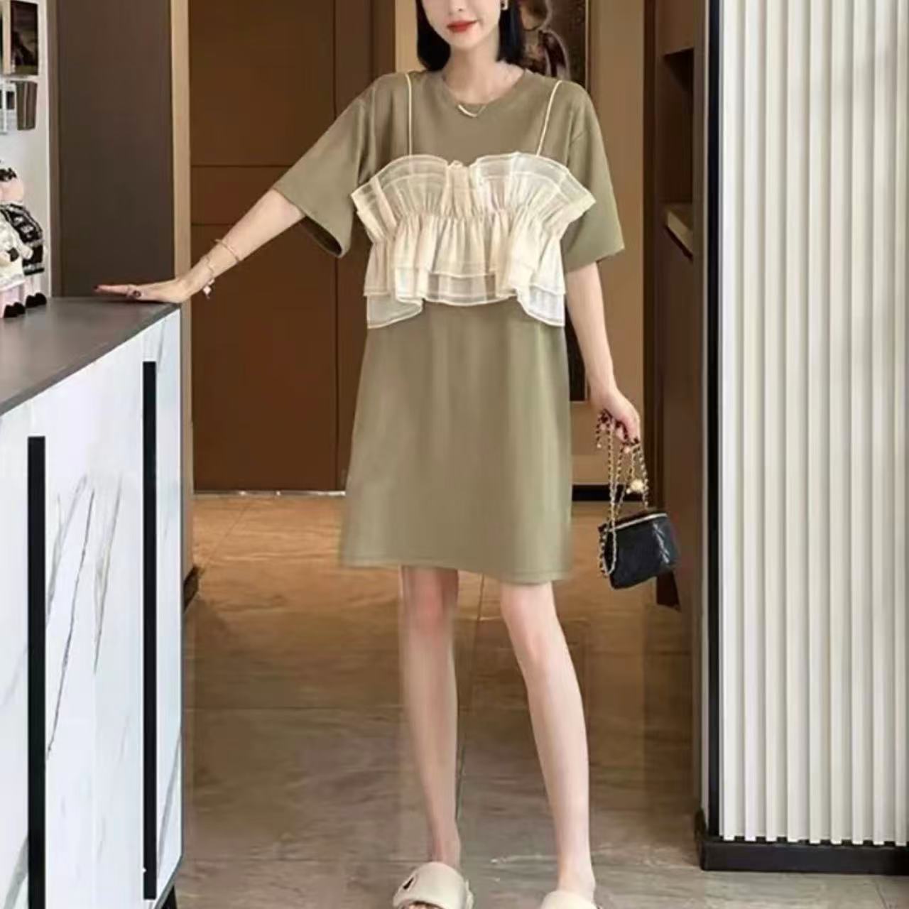 【意法-DME】nn1223-时尚女装设计感连衣裙拼接宽松减龄休闲