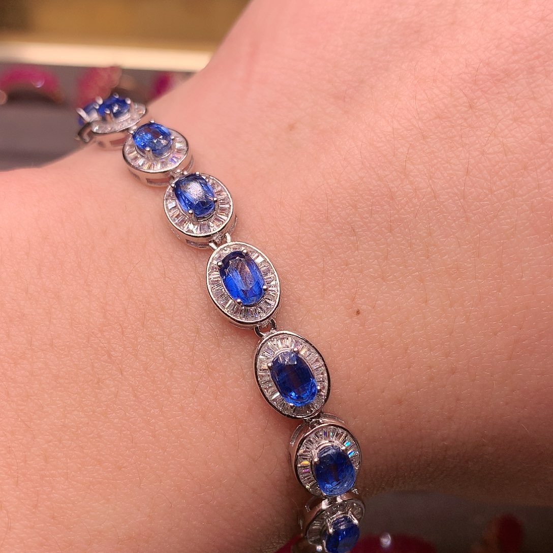 蓝晶石手链银S925镶嵌