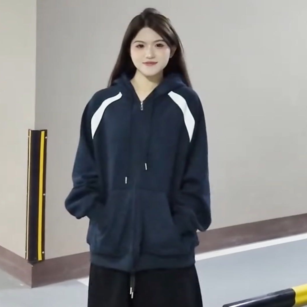 YOO[街头风]美式重磅情侣装帽衫运动加绒外套928一