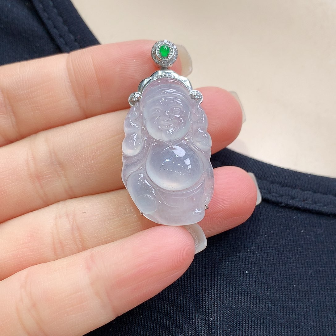 翡翠颈饰18K金镶嵌财神爷