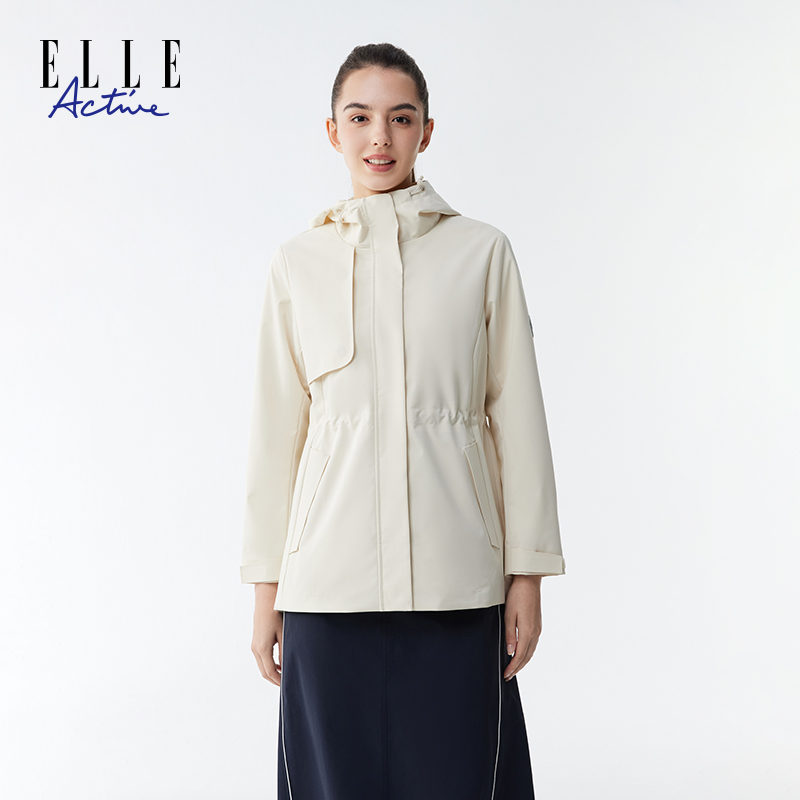 ELLE Active秋季新款连帽抽绳防风风衣百搭工装运动户外女士外套
