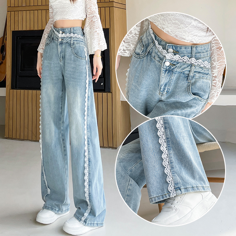 默认瑕疵牛仔裤女春秋显瘦夏季宽松薄款破洞拖地裤百搭休闲阔腿