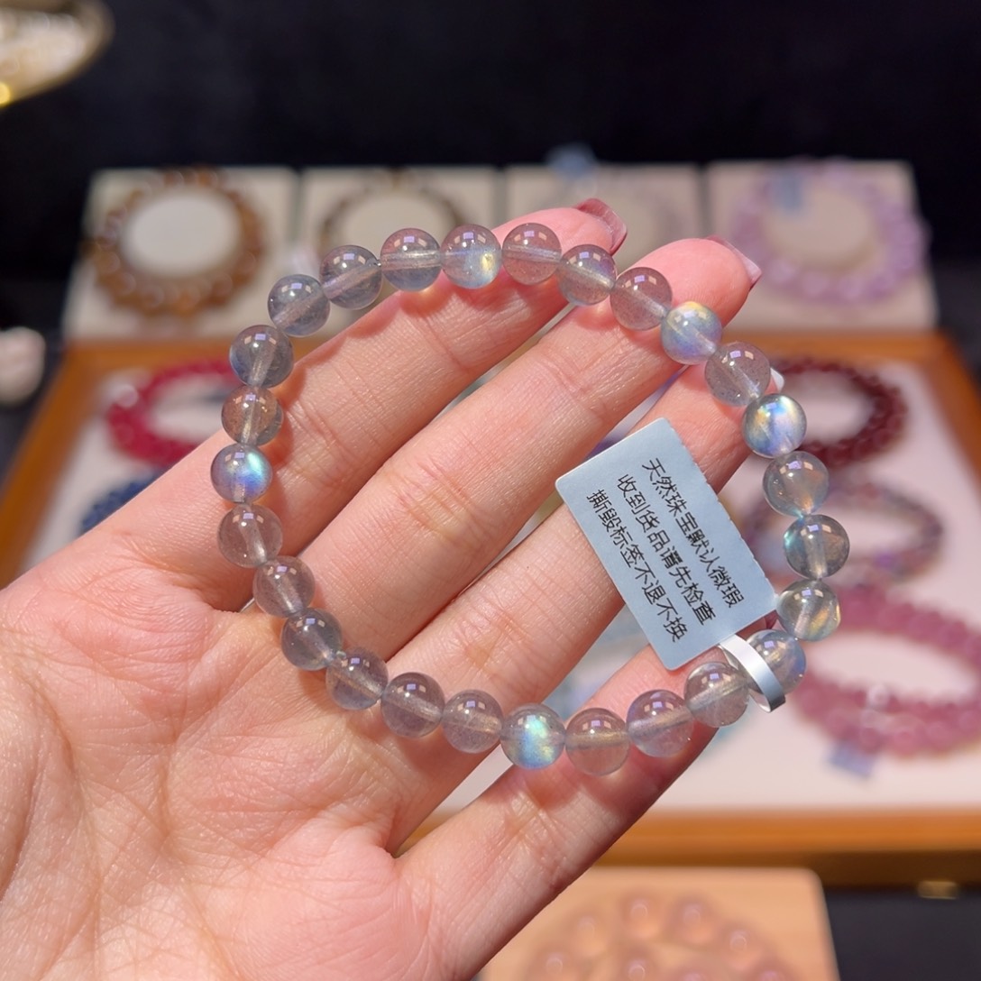 长石手串未镶嵌7m殿堂级冰体灯泡灰月光