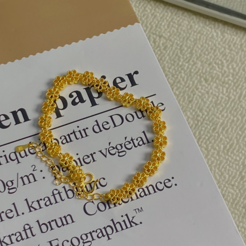 925银手链 蕾丝镂空桃花手链女双层花手串整圈花丝手链个性送礼