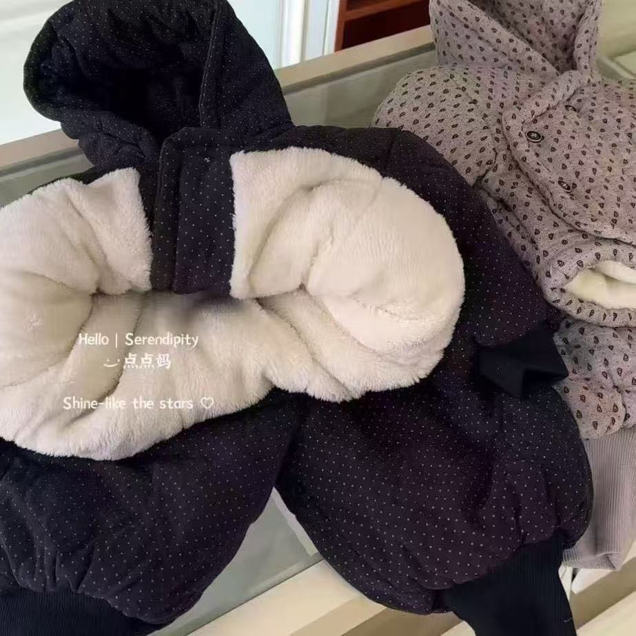 韩版儿童加绒加厚保暖家居服男女童卡通风家居服套装冬装宝宝服潮