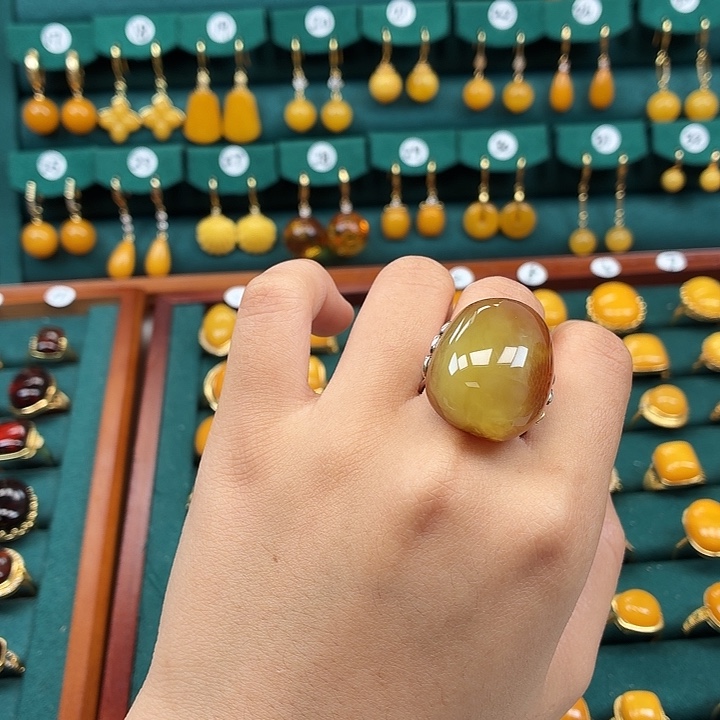 琥珀银S925镶嵌戒指