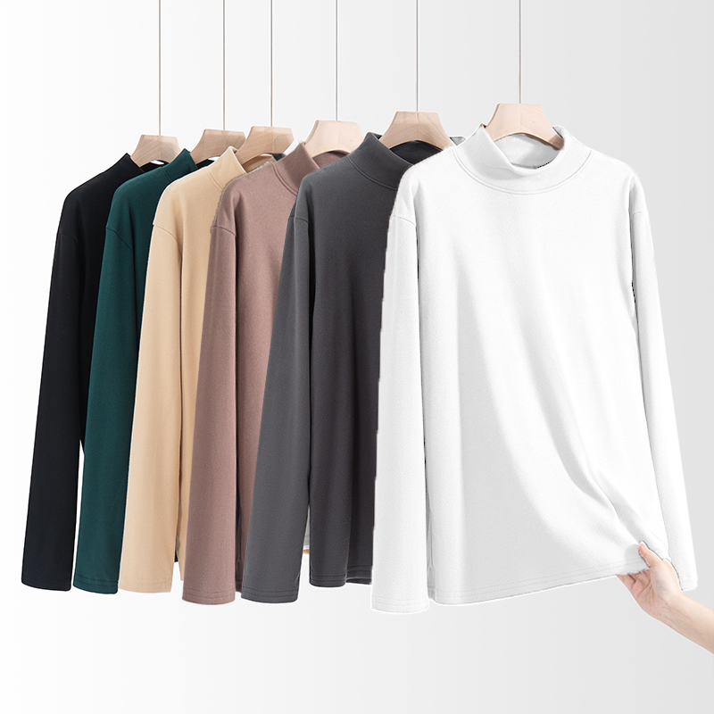 【买1送1】秋冬季半高领双面德绒长袖t恤男纯色保暖内搭中领打底衫