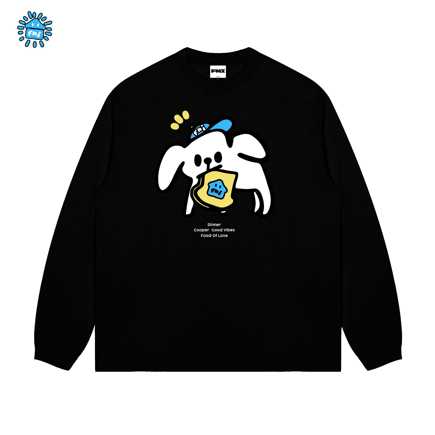 FNIcooper（面包小狗）趣味卡通重磅纯棉长袖男女情侣T恤秋宽松发泡