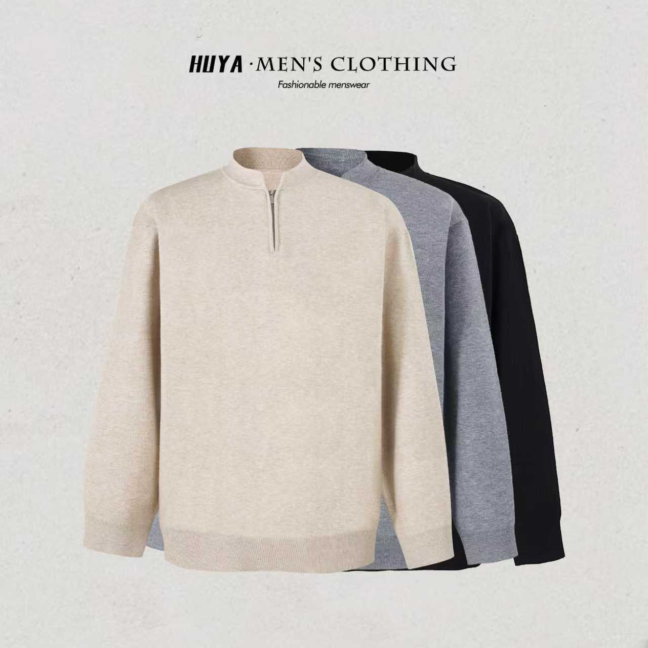 虎牙兄弟毛衣男款冬季高级感半拉链设计花纱质感打底针织衫M8119