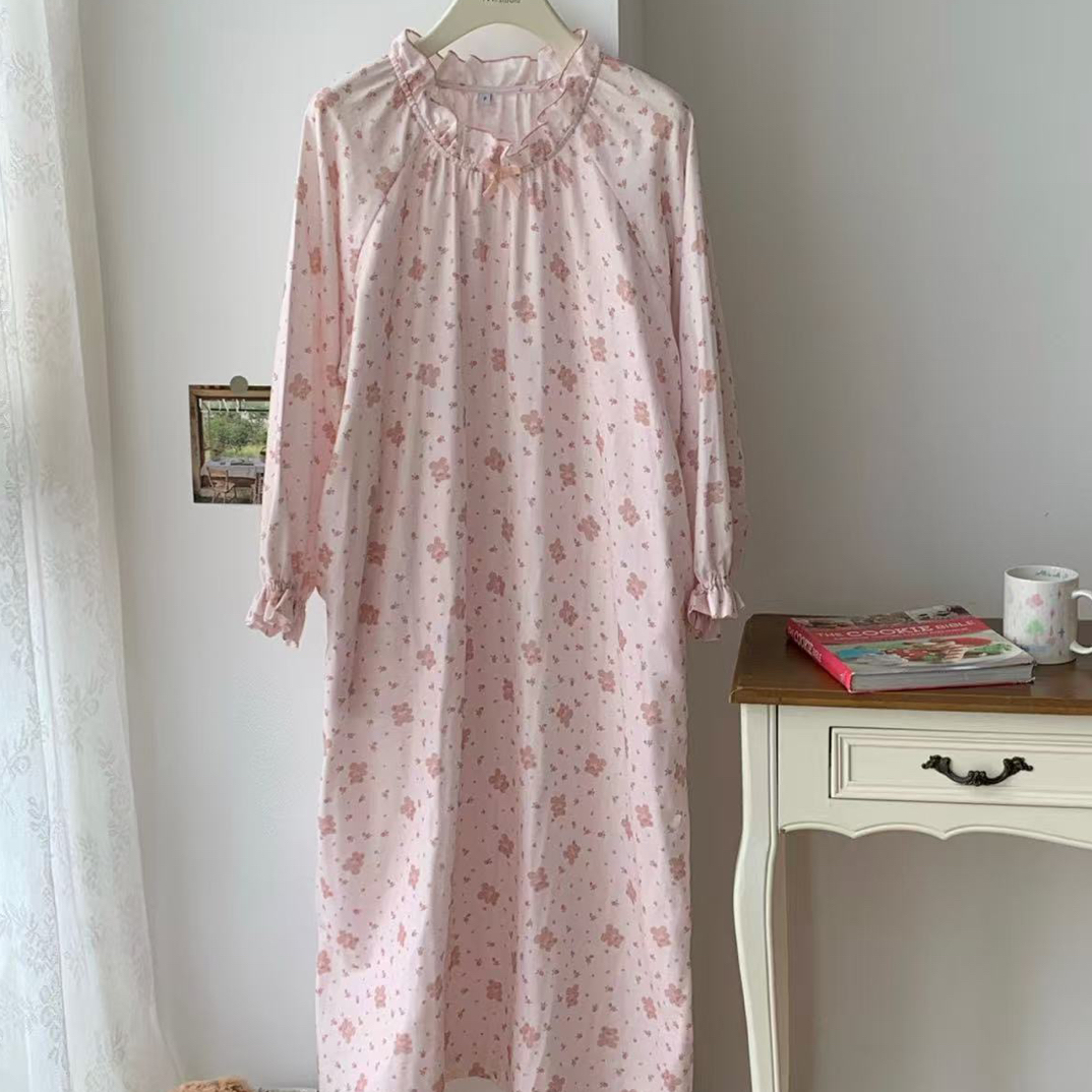 【陌维】纯棉婴儿棉纱圆领长袖春秋季双层纱布宽松可外穿家居睡裙