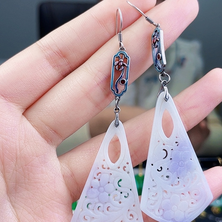 翡翠耳饰银S925镶嵌饰品