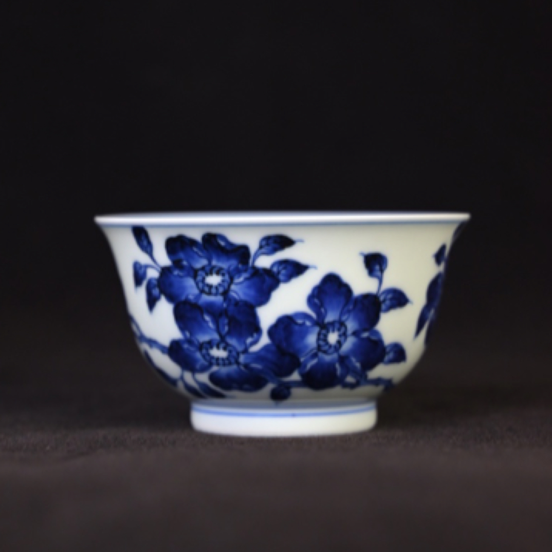 雯华堂 景德镇仿明折枝蔷薇花撇口杯 满容约100cc 