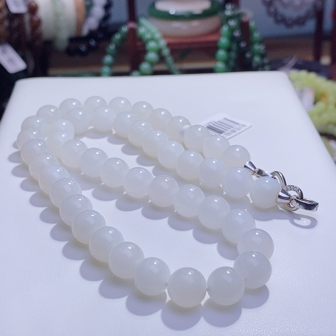 和田玉未镶嵌颈饰收藏级新疆羊脂白玉老矿料脂膏级10项链