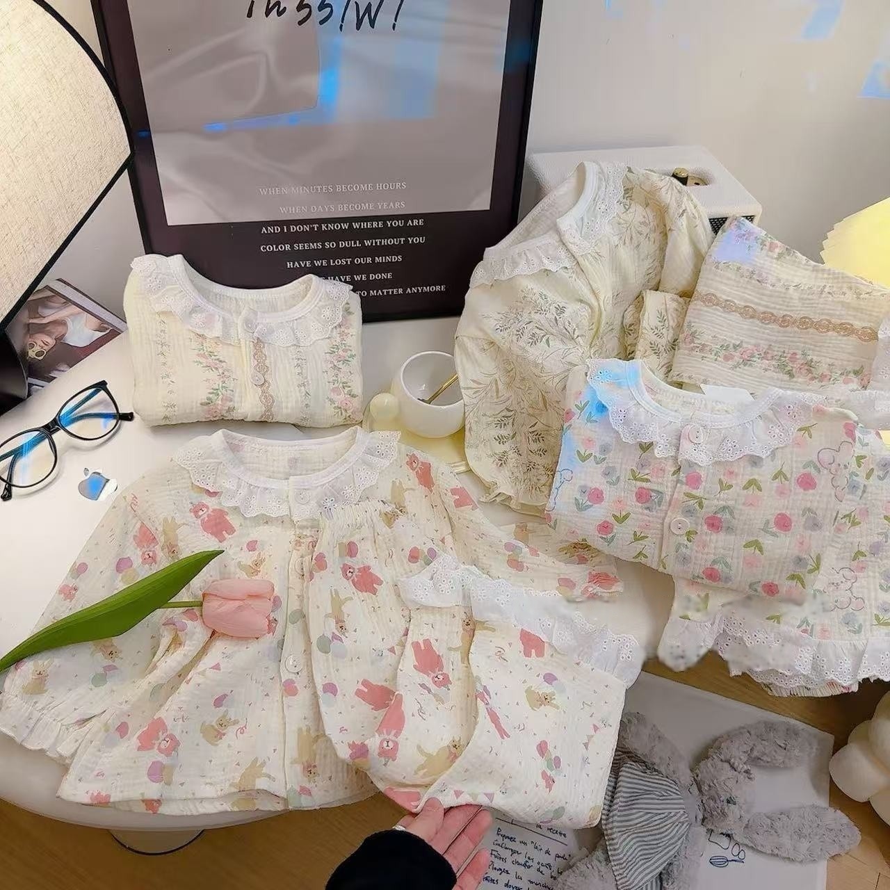 童装女童2025春夏季新款儿童纯棉双层棉纱家居服韩系七分袖两件套