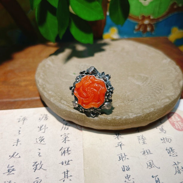 锦钰原创设计国风复古老玛瑙设计戒指