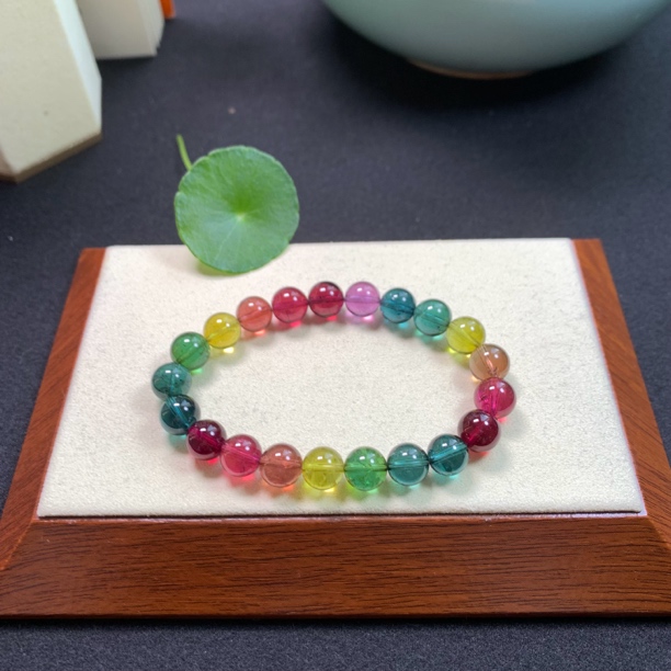 天然巴西艳丽色标彩虹碧玺手链金丝雀碧玺手串