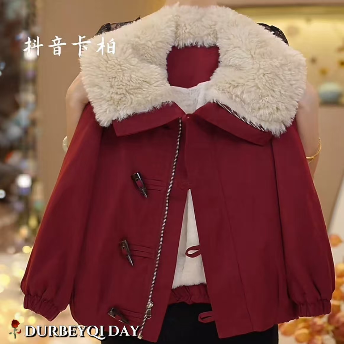 女童2025冬季新款复古洋气羊角扣加厚加绒拉链上衣派克服外套5844