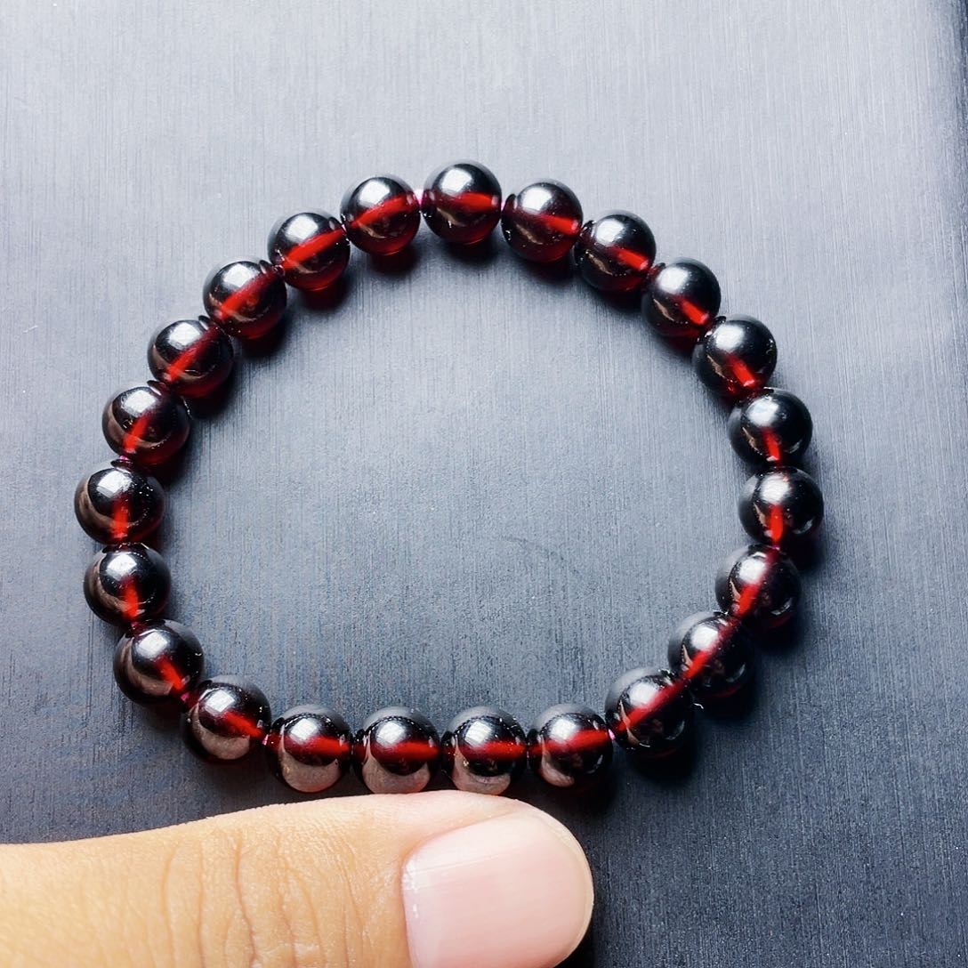 石榴石手链未镶嵌崔*色8.0MM毕业级酒红单圈天花板10A