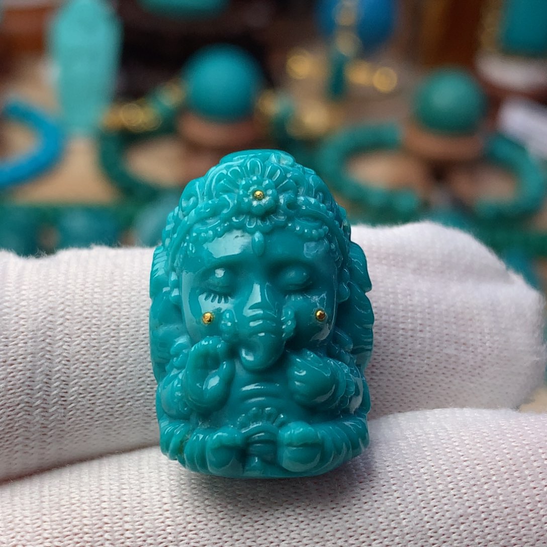 绿松石珠宝奇石未镶嵌象神17.5m m