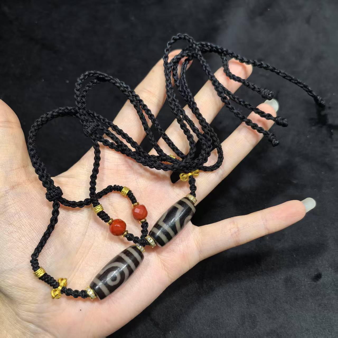 【曹美丽精选】 H08482-玛瑙diy脖挂（二眼）-多样性发其一-12*28mm