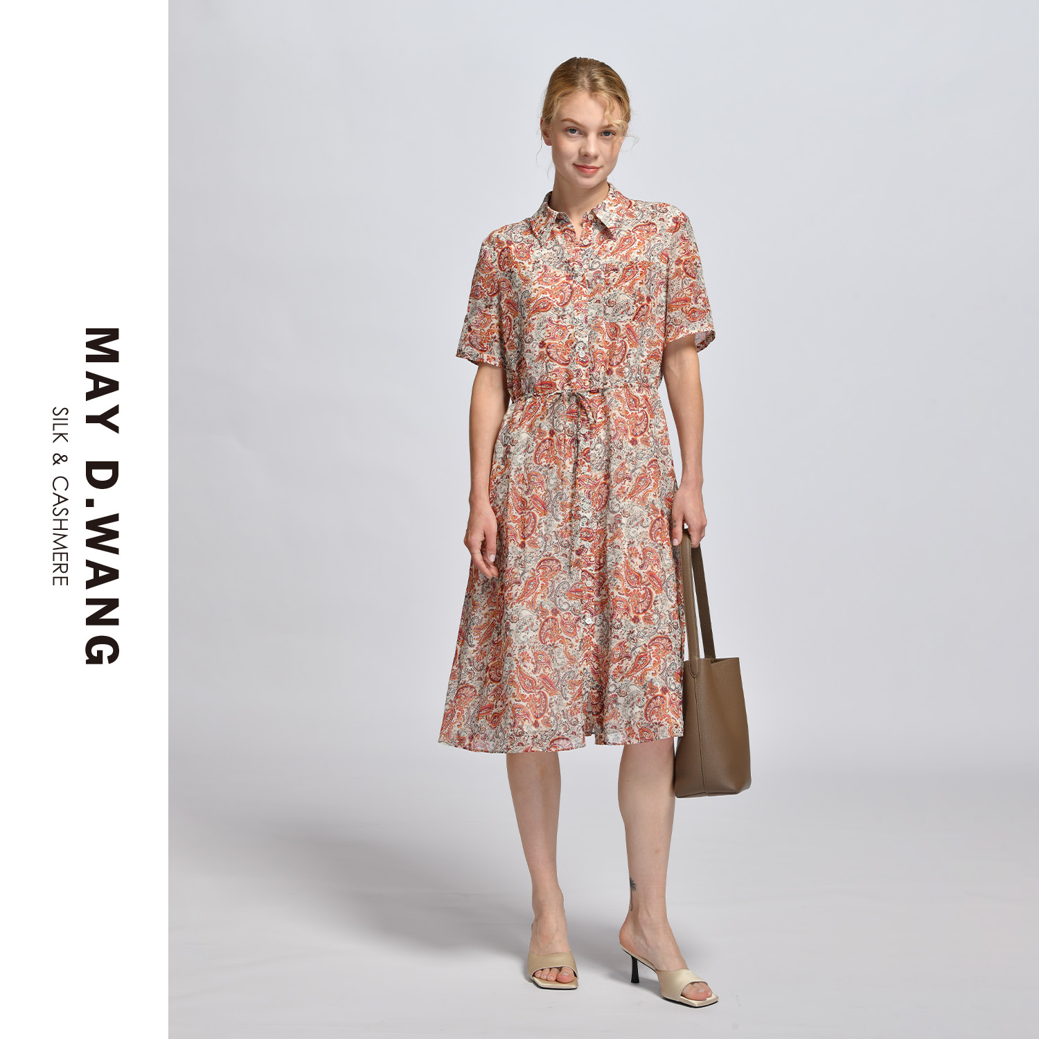 【冬姐精选】长裙优雅风中长款红色印花真丝连衣裙休闲  F2F3084