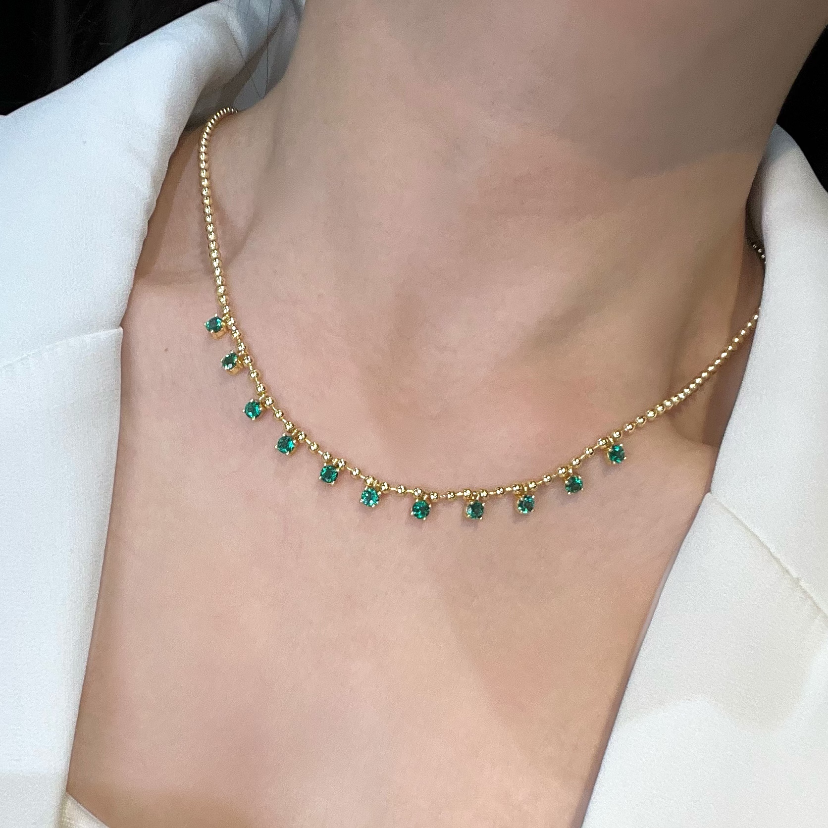 培育祖母绿N853【绿星漫】镶嵌圆形哥伦比亚色时尚精致百搭项链47cm