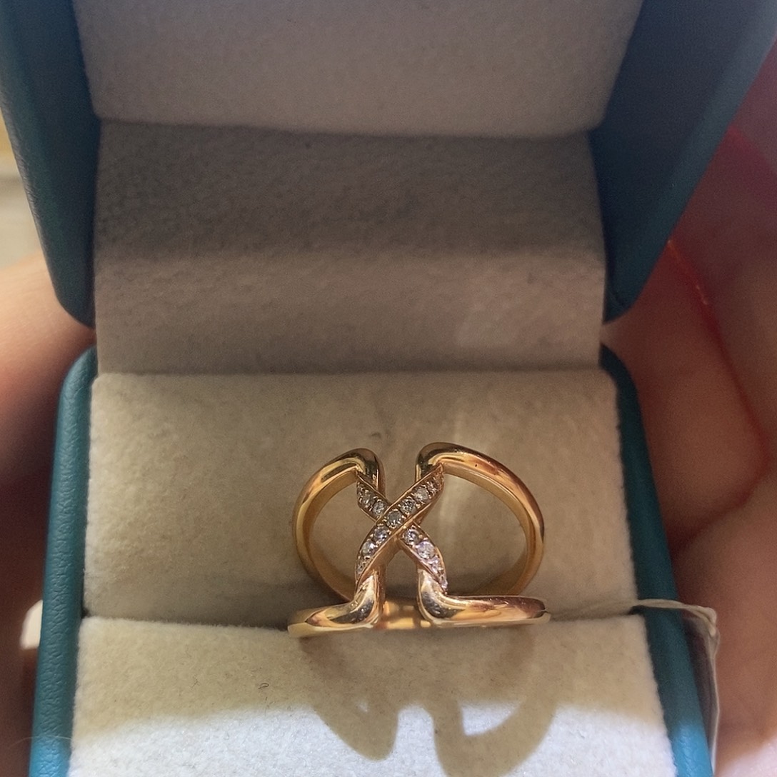 钻石戒指/指环18K金镶嵌交叉戒指宽k玫15