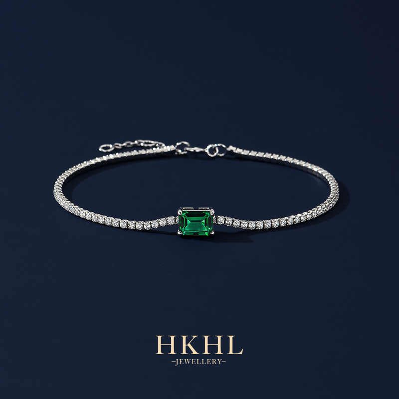 HKHL 培育祖母绿纯银小方块手链女高级轻奢时尚百搭手环手饰礼物
