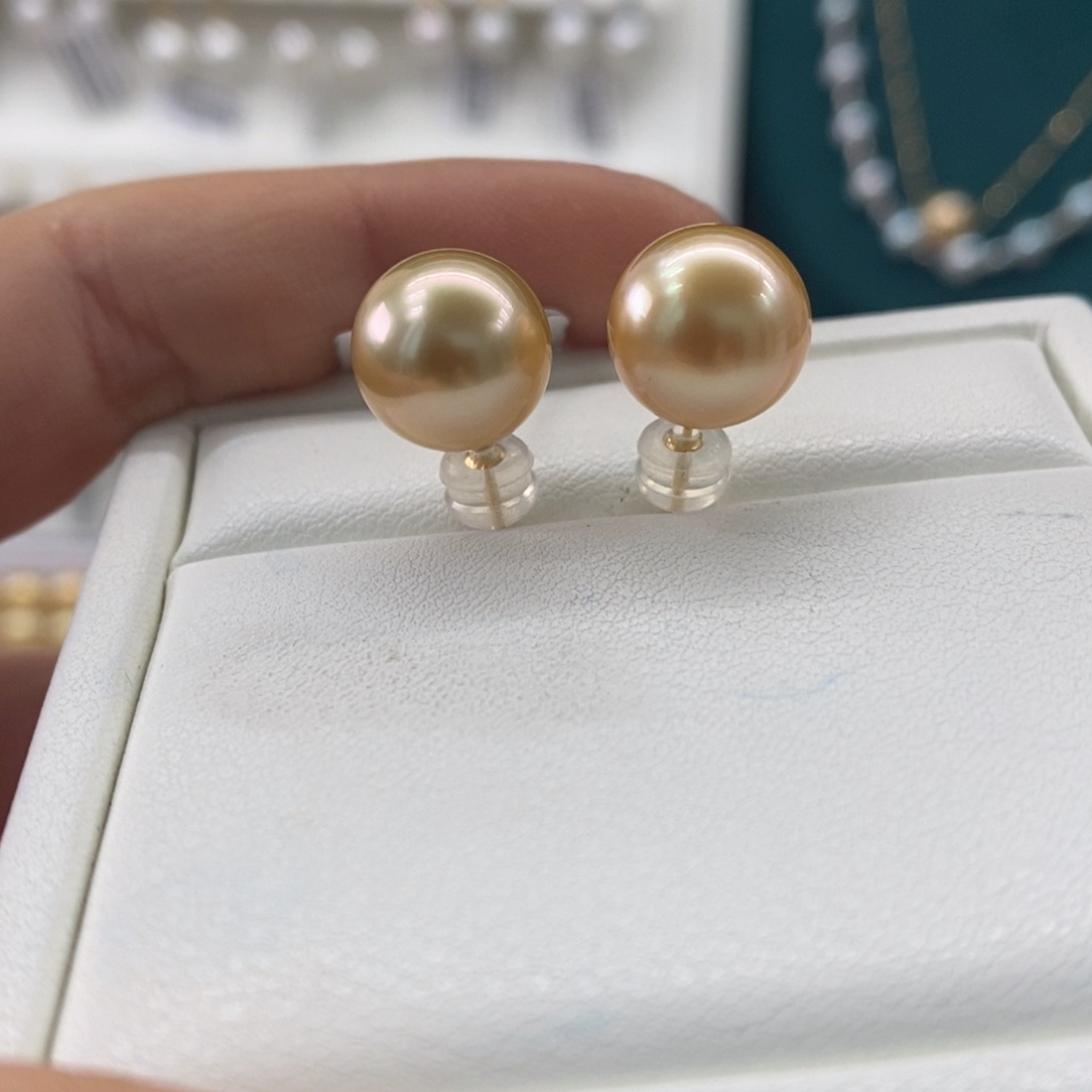 海水珍珠耳饰18K金镶嵌11-12mm