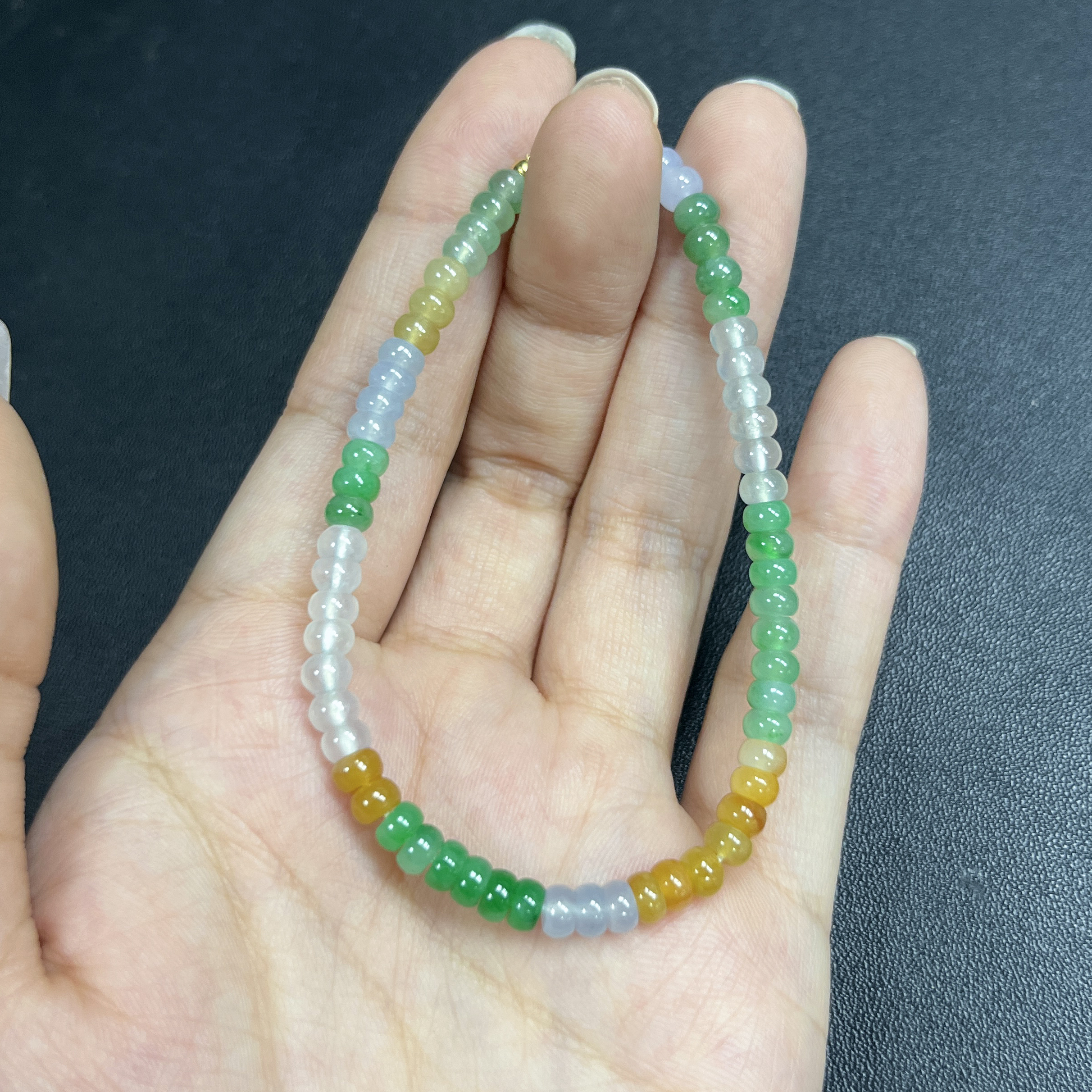 于于珠宝-天然A货缅甸翡翠手串三彩玉石珠串4.5mm