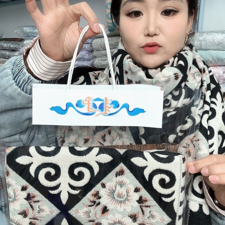 绵民族风格黑色围巾