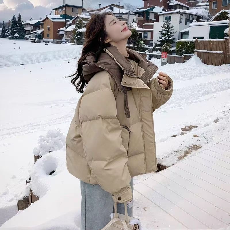 短款撞色棉服女冬季2025年新款小个子时尚加厚棉衣棉袄面包服外套