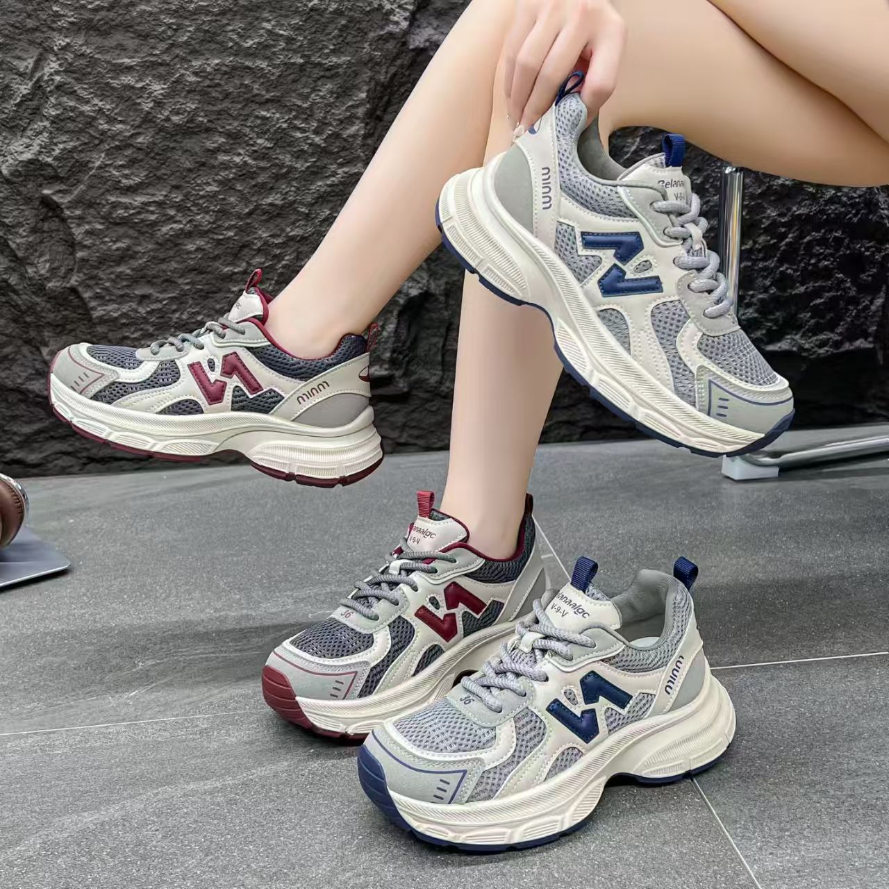 2025春季新款潮流女款夏季网面厚底透气潮鞋百搭休闲鞋6688(8216)