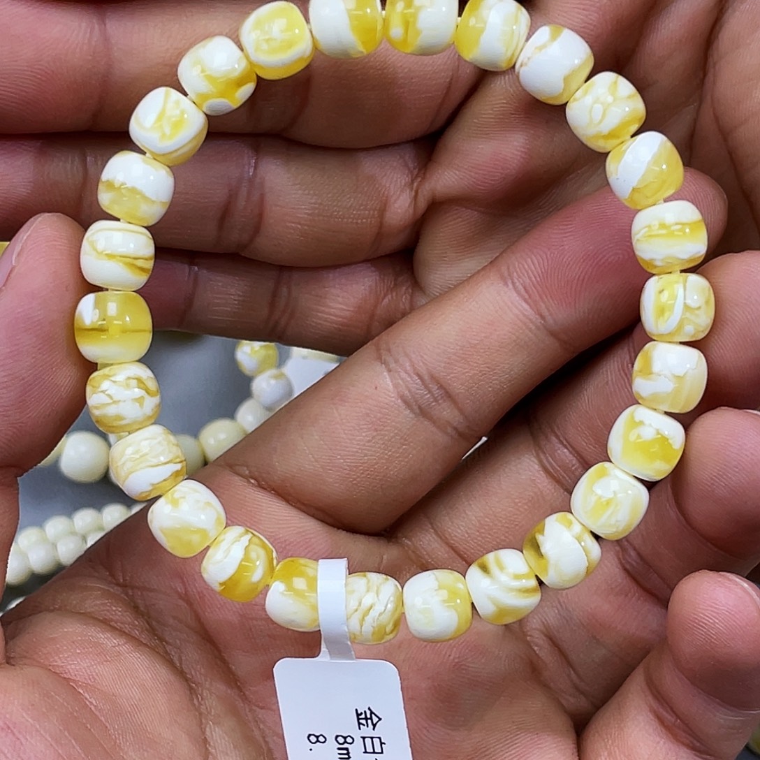 琥珀未镶嵌手链金白妖孽8m