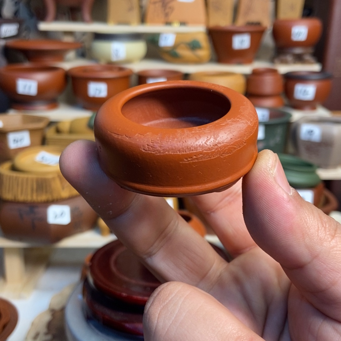 紫砂花盆孙伟手工制作带刻绘，内口经尺寸3×1.5
