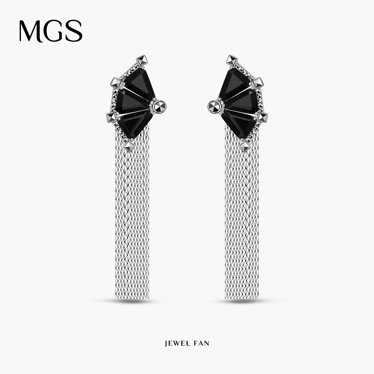 S925银耳饰镶黑色马克赛石珠光宝扇系列耳环 约11g M0322118000