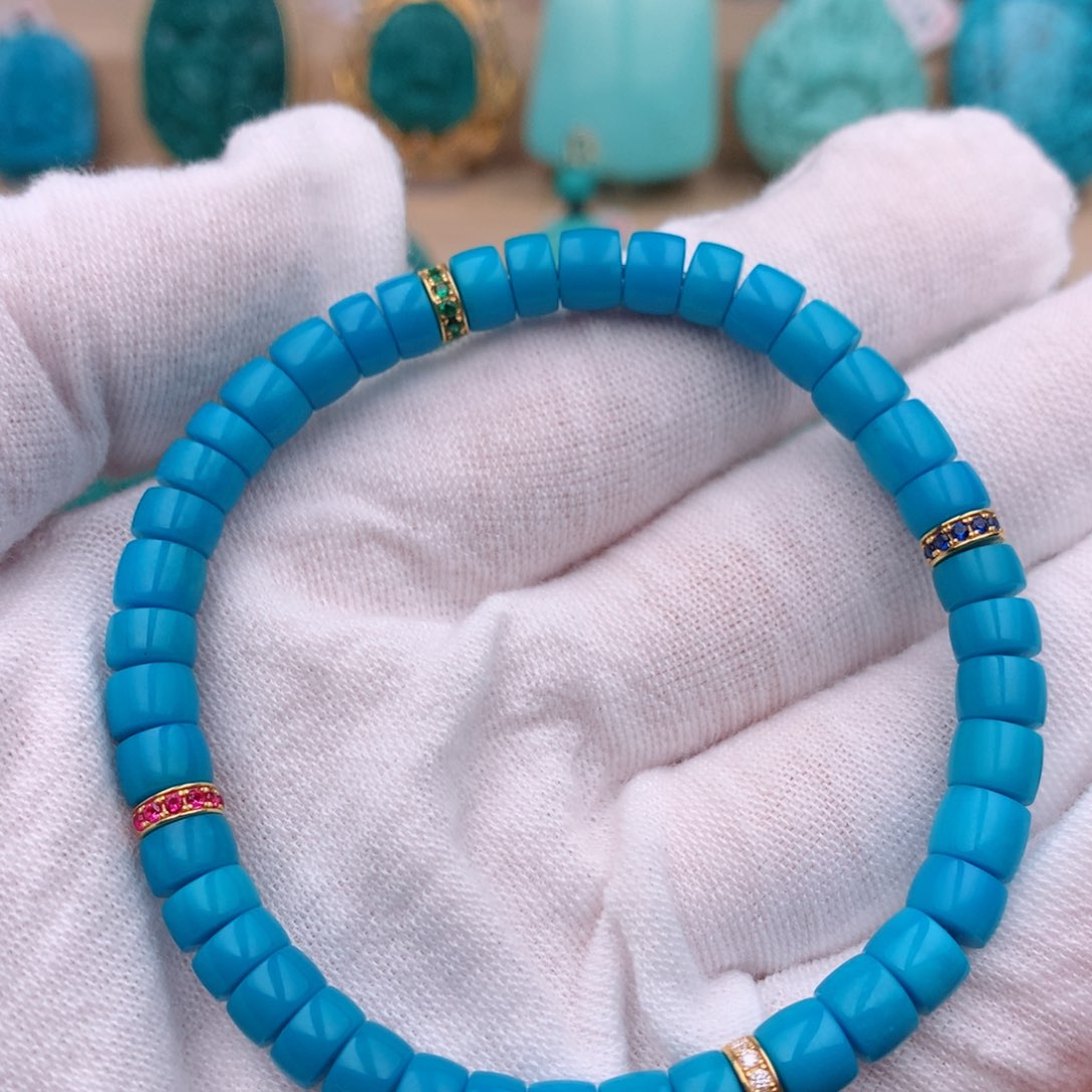 18K金镶嵌绿松石直切手串直径6